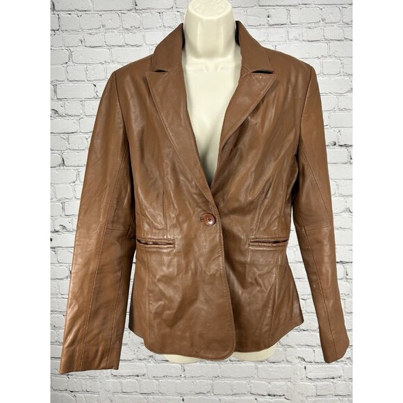 Bod And Christensen Brown Leather Long Sleeve Women’s Jacket Size Small S - Picture 1 of 12